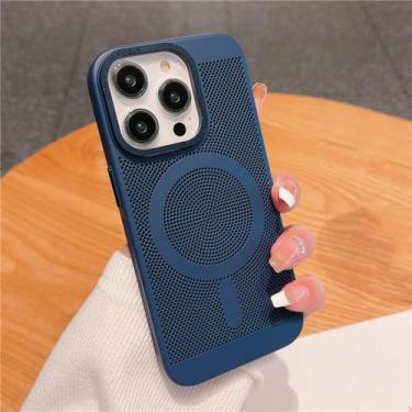 Imagem de Capa magnética de grade de malha de dissipação de calor ultrafina para iPhone 15 13 12 14 11 Pro Max Matte Hard Steel Magsafing Cove, azul marinho, para iPhone 14 ProMax
