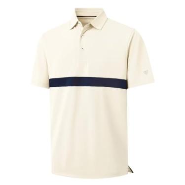 Imagem de M MAELREG Camisas polo masculinas de golfe de manga curta para desempenho, ajuste seco, leve, absorção de umidade, piquê, casual, masculina, Creme, GG