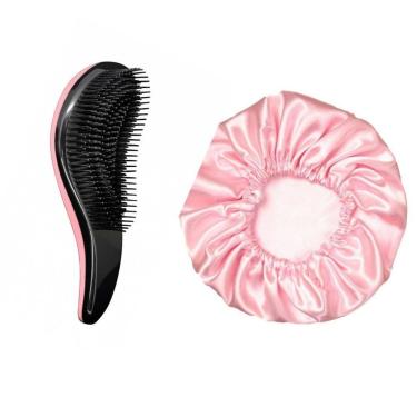 Imagem de Kit toca cetim anti frizz + escova pente mágica para cabelo