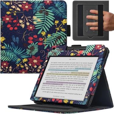 Imagem de GOVTVA Capa de suporte duplo para Kobo Libra de 17 cm, capa com função hibernar/despertar automática/alça dupla de mão/fecho magnético para e-reader Kobo Libra (flor da selva)