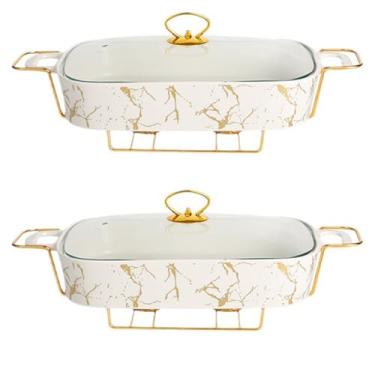 Imagem de Conjunto De Bandeja Isolada De Cerâmica Com Tampa - Fogão De Buffet De Recipiente De Aquecimento De Alimentos, Panela De Barro, Equipamento De Recipiente (Tamanho: 11IN, Cor: Branco)