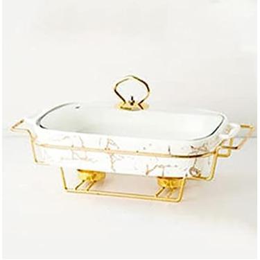 Imagem de Conjunto de buffet de prato de atrito de cerâmica, prato de atrito com acabamento em mármore, forras retangulares para buffet/casamentos/festas/banquetes/eventos de catering, urze branca/cin