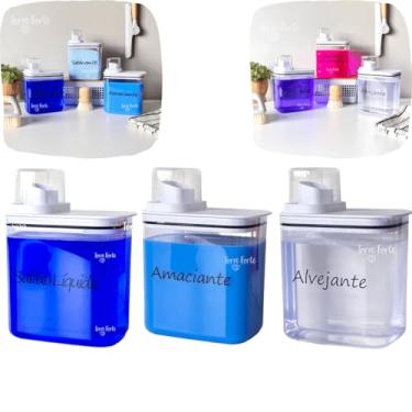 Imagem de Kit 3 Potes Herméticos 1,5 L Copo Dosador Porta Sabão Pó Líquido Amaciante Lavanderia Organizador Mantimentos (Sabão Líquido/Amaciante/Alvejante)