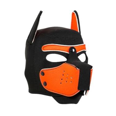 Imagem de Adults Neoprene Puppy Hood Mask Pup Play Gear, Removable Cosplay Dog Full Face Pup Hood Pup Mask (Orange)