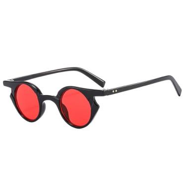 Imagem de Moda Olho de Gato Óculos de Sol Femininos Retro Rebites Decoração Homens Tendência Punk Lente Redonda Óculos de Sol Tons UV400, Preto vermelho, Tamanho único