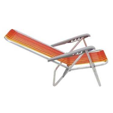 Imagem de Cadeira De Praia Reclinável Tramontina Bali Baixa Em Alumínio Com Assento Laranja E Amarelo
