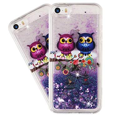 Imagem de Capa HMTECHUS para iPhone 5S para Menina Glitter Líquido Flutuante Brilhante Areia Rápida Transparente Macio TPU Silicone À Prova de Choque Capa Protetora Capa Fina para iPhone 5/5S, XY] B:Couple Owl