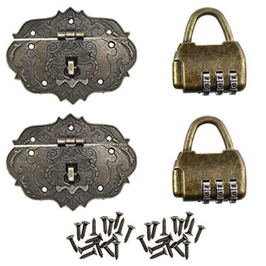 Imagem de Aifeier ET Fecho de ferrolho de latão decorativo antigo em relevo e cadeado de senha com parafusos para pequenas caixas de joias de madeira, caixa de madeira, decoração de móveis, caixa comum - 2