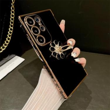 Imagem de Para Samsung Galaxy S24 Ultra Luxury Plating Frame Ring Stand Holder Phone Case para Samsung S21 S22 S23plus A25 A52 A54 A55 Capa, Black Plating Case, para Samsung A54 5G
