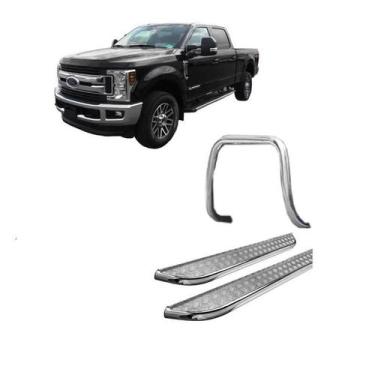 Imagem de Kit Quebra Mato S/Barra Estribo Chapa Cromado F-250 - HOZZ