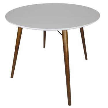 Imagem de Mesa Jantar Redonda 80cm Mdf Sala 4 Pé Palito 75cm + Suporte V (Branco)
