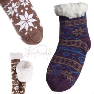 Imagem de Kit Meias Masculina Feminina 2 Pares Meia Cano Longo Lã - Prime Linger
