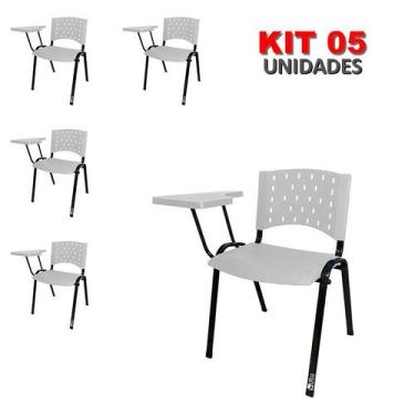 Imagem de Cadeira Universitária Plástica Branco 5 Unidades Prancheta Plástica - 