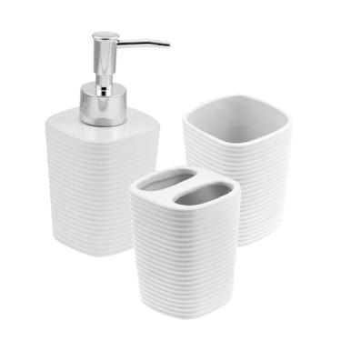 Imagem de WOLFF - Conjunto 3 Peças para Banheiro Lines Branco - 1 Porta Sabonete Líquido, 1 Porta Algodão e 1 Porta Escovas