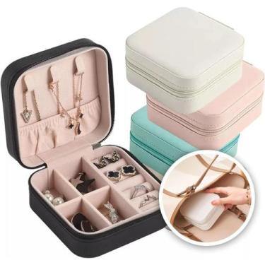 Imagem de Mini Porta Jóias 10x10x5cm Estojo Portátil Brincos Bijuterias Anel Col