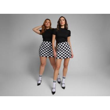 Imagem de Mini Saia Vista Magalu Jacquard Tricot, Preto e Branco, M