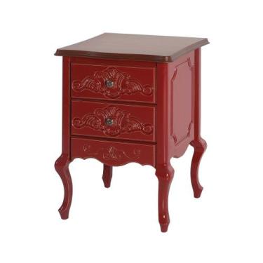 Imagem de Mesa de Cabeceira Decorativa Zahra 2 Gavetas Vermelho/Imbuía G71 - Gra