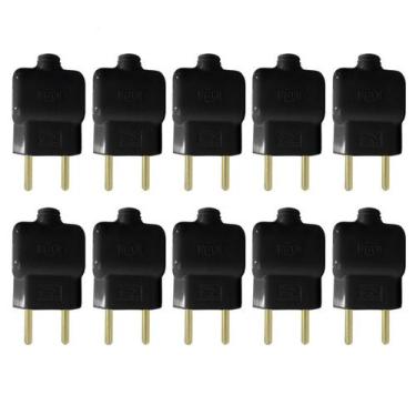 Imagem de Kit 10 Plug Tomada Pino Macho Prensa Cabo 2P Preto 10A 250V - Ilumi