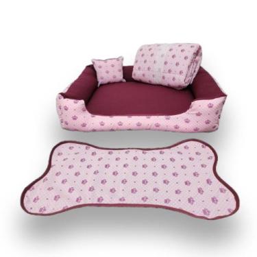 Imagem de kit cachorro cama pet grande caminha G 70x70cm +edredom e tapete ( vin