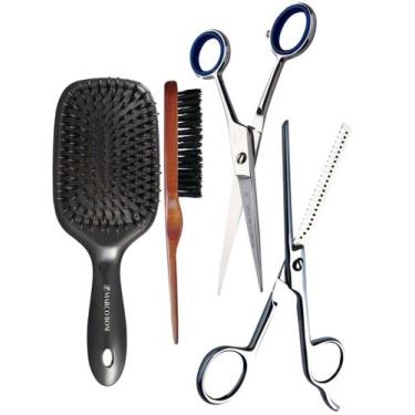 Imagem de Combo barbearia tesouras+escova topete+raquete marco boni - Genérico