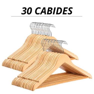 Imagem de Kit Cabide de madeira para Roupas Calças Camisas Adulto 30 Unidades - 