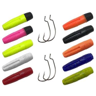 Imagem de Kit 10pçs Isca Artificial Charutinho + 4pçs Anzol OffSet - Alligator