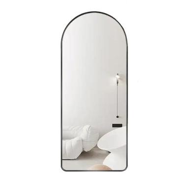 Imagem de Espelho Oval Chão Suporte Corpo Inteiro Preto 100x30cm Luxo - Tribosho