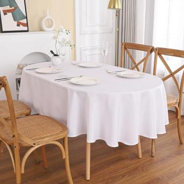 Imagem de Viiamacki Toalha de mesa oval branca, 152 x 213 cm, resistente a manchas e vincos, lavável na máquina, toalha de mesa de tecido para jantar, festa de buffet e mesa ao ar livre