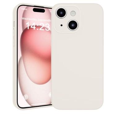 Imagem de NewTonCase Capa para iPhone 15 Plus, capa protetora de silicone líquido premium, antiderrapante, resistente a arranhões, fina, macia, à prova de choque, para homens, mulheres, meninas, bege, branco