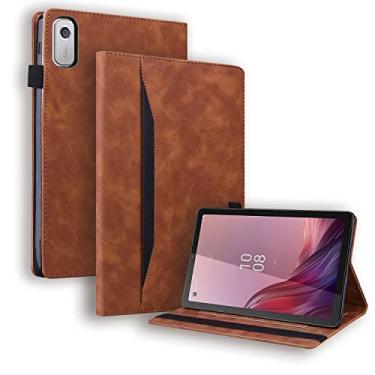 Imagem de Varohix Capa para tablet Lenovo Tab M9 HD (9 polegadas) TB-310FU Capa protetora de couro PU premium Folio Flip Business Case Capa para tablet com bolso para cartão, suporte para caneta, marrom