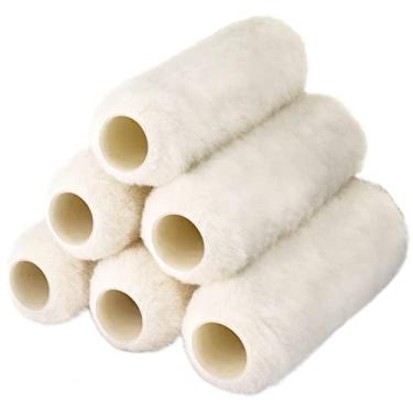 Imagem de 6 capas de rolo de tinta 22,8 cm x 1,9 cm, capas de rolo de lã de cordeiro de alta capacidade para rolos de tinta, cochilos para pincel de rolo de pintura e moldura, suprimentos de pintura de casa perfeitos para superfícies ásperas texturizadas
