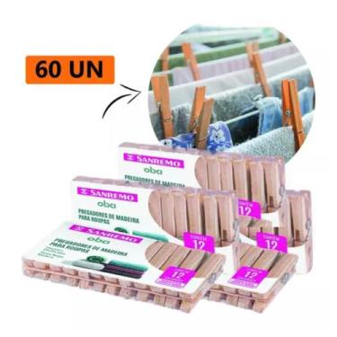 Imagem de Kit 60 Prendedor De Roupa De Madeira Qualidade Sanremo, Madeira