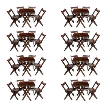 Imagem de Kit 8 Conjuntos Mesa Dobrável 70x70cm Para Bar Com 4 Cadeiras Em Madeira Maciça - Imbuia - Marrom