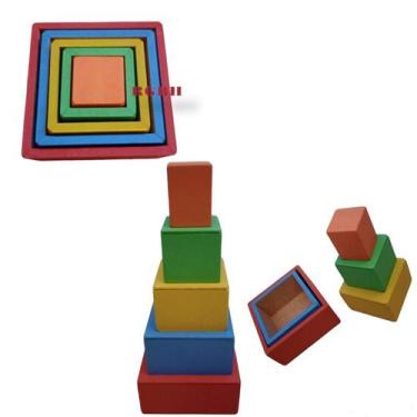 Imagem de Brinquedo Pedagógico Educativo Em Madeira Cubo De Encaixe / Empilhar P