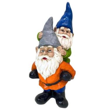 Imagem de Escultura Anão Gnomo Duende Duplo Para Jardim em Resina - LZ Decoraçõe