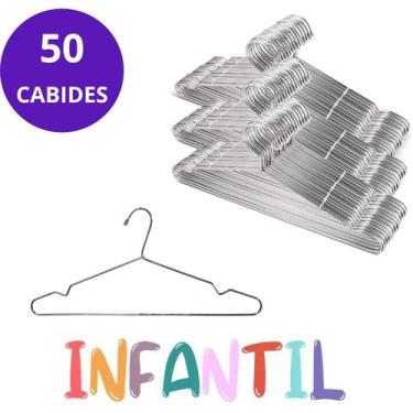 Imagem de Kit 50 Cabide Tintureiro Infantil para roupas com cava em Aço Cromado 