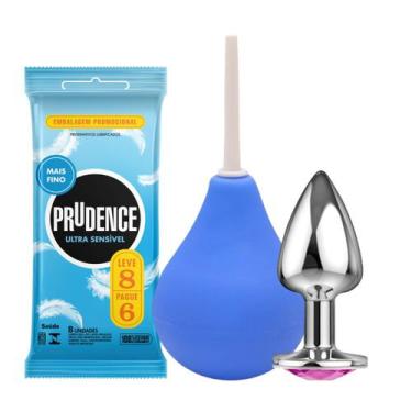 Imagem de Ducha Higiênica Intima 220ml + Plug Anal Com Joia Tamanho P + Prudence
