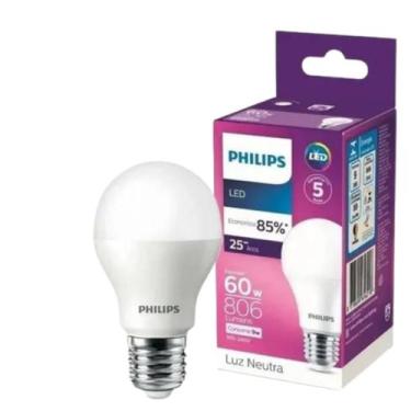 Imagem de Kit 2 Lampadas Led Bulbo 9W 806Lm Bivolt Philips, 127/220V, BRANCO-NEU