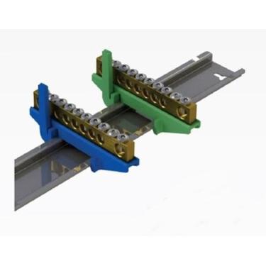 Imagem de Barramento Neutro Azul Com Suporte Fixação Trilho Din - Brum