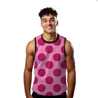 Imagem de Camiseta Regata Verão Estilo Moda Praia Bola Vôlei Cartoon Rosa Pink E