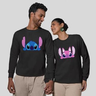 Imagem de Kit 2 Blusas Frio Moletom Careca Sem Capuz Casal Namorados Stitch Meta