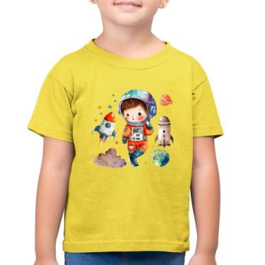 Imagem de Camiseta Algodão Infantil Astronauta Criança e Foguetes - Foca na Moda