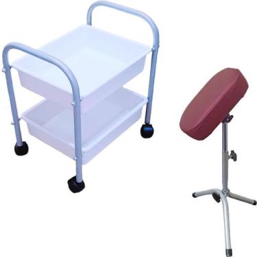 Imagem de Kit Carrinho Auxiliar 2 Bandejas Manicure Apoio De Pé Parapé RENOVAR M