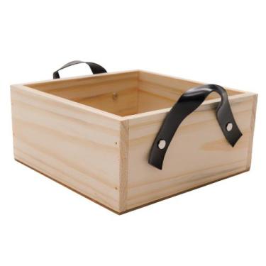 Imagem de Caixa Box Madeira crua com Alças de Couro caixote - Coisas da Flávia, 