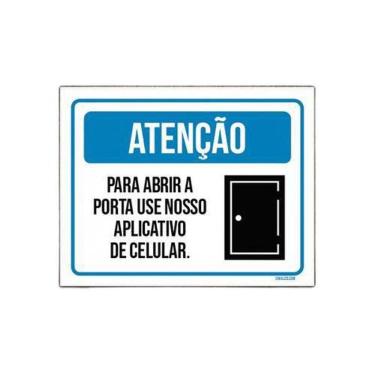 Imagem de Placa Sinalização Atenção Abrir Porta Use Aplicativo 36X46
