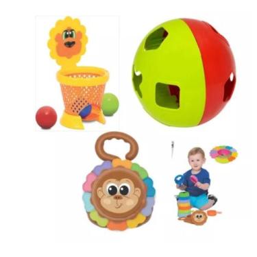Imagem de 3 Brinquedo Didático Empilha Baby Macaco + Basketball + Bola - Mercoto