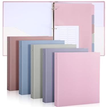 Imagem de Ctosree 5 conjuntos de fichário resistente de 2,5 cm com 3 anéis com 2 bolsos com 5 divisórias de 21 x 28 cm, etiquetas de pasta de arquivo e filme plástico para carta, tamanho carta, material escolar