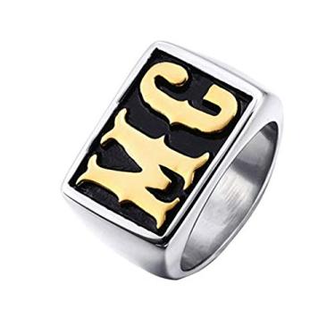 Imagem de HIJONES Anel masculino de aço inoxidável estilo punk MC, Aço inoxidável, ouro, prata