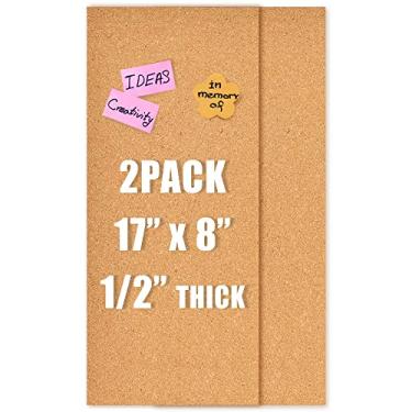 Imagem de Aitakatta Quadro de cortiça de 43 x 20 cm, placas de cortiça autoadesivas de 1,27 cm de espessura para paredes, quadro de visão de azulejos de cortiça para casa, escritório, escola, decorações de quadro de avisos (12 mm, 2 peças)