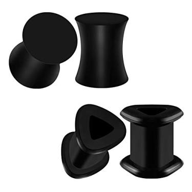 Imagem de Big GAUGES 2 pares de piercings de silicone preto, com duas aberturas, bijuterias, extensor, orelha, plugues sólidos, brinco, lobo, carne, triângulo, túnel